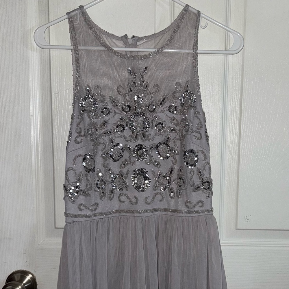 Elegant Gray Embellished Women's Dress